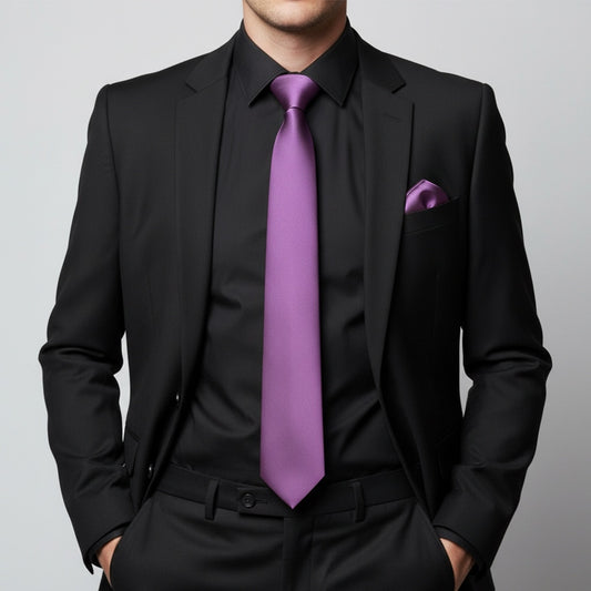 Plain Cadburys Purple Satin Classic Mens Tie And Pocket Square Set 2