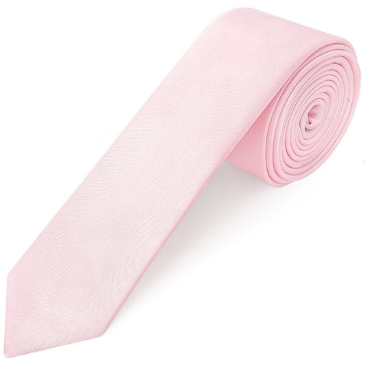Plain Blush Pink Satin Skinny Mens Tie And Pocket Square Set 2