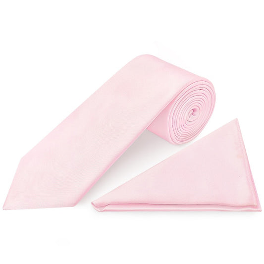 Plain Blush Pink Satin Classic Mens Tie And Pocket Square Set 1