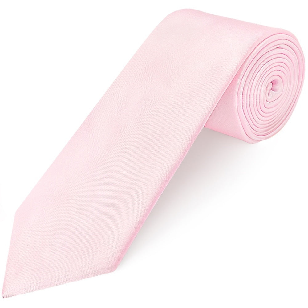 Plain Blush Pink Satin Classic Mens Tie And Pocket Square Set 3