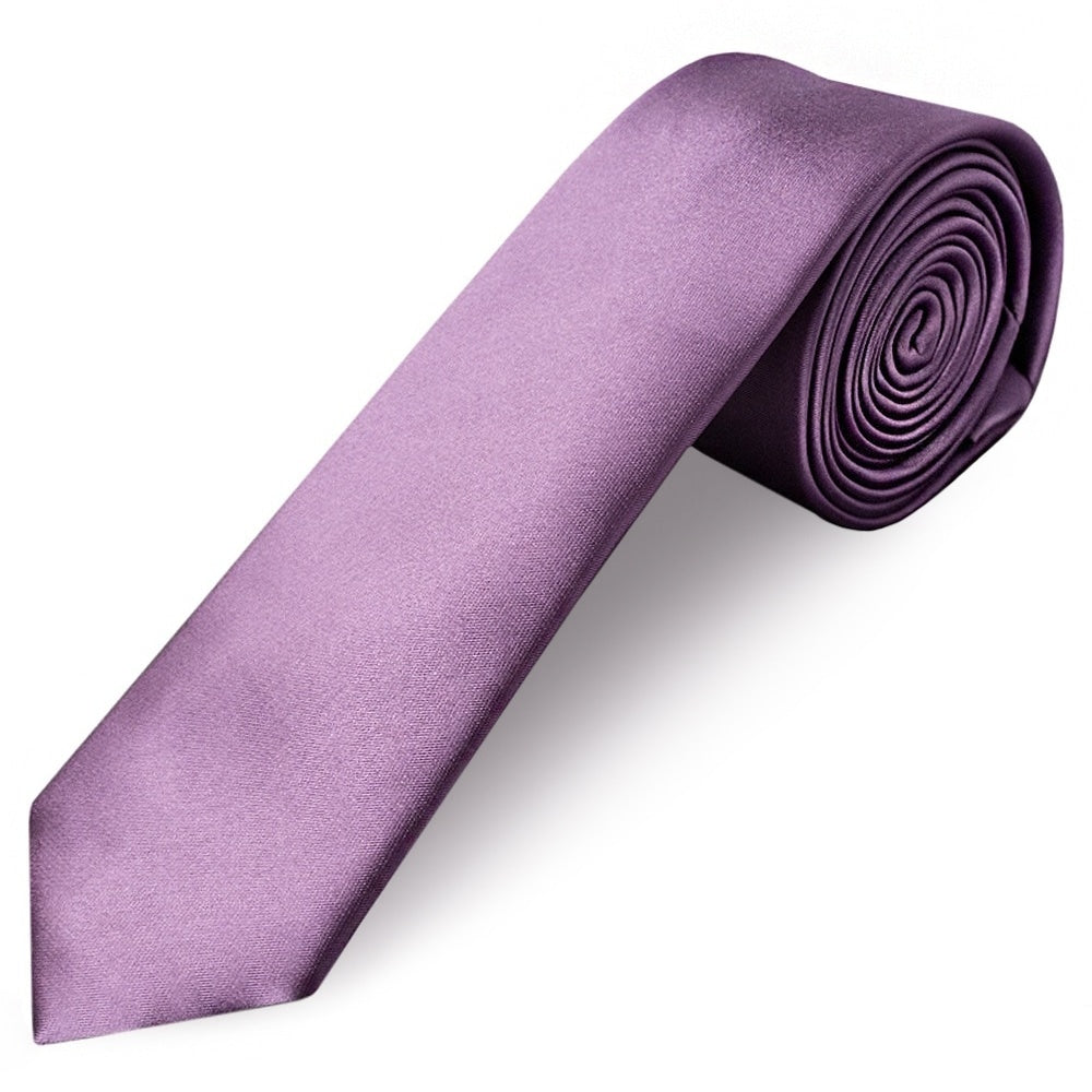 Plain Light Mauve Satin Skinny Mens Tie 1