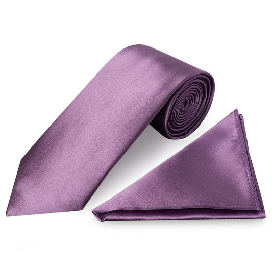 Plain Light Mauve Satin Classic Mens Tie And Pocket Square Set 1