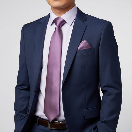Plain Light Mauve Satin Classic Mens Tie And Pocket Square Set 2