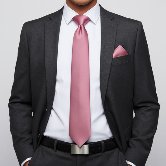 Plain Dusty Pink Satin Classic Mens Tie And Pocket Square Set 2