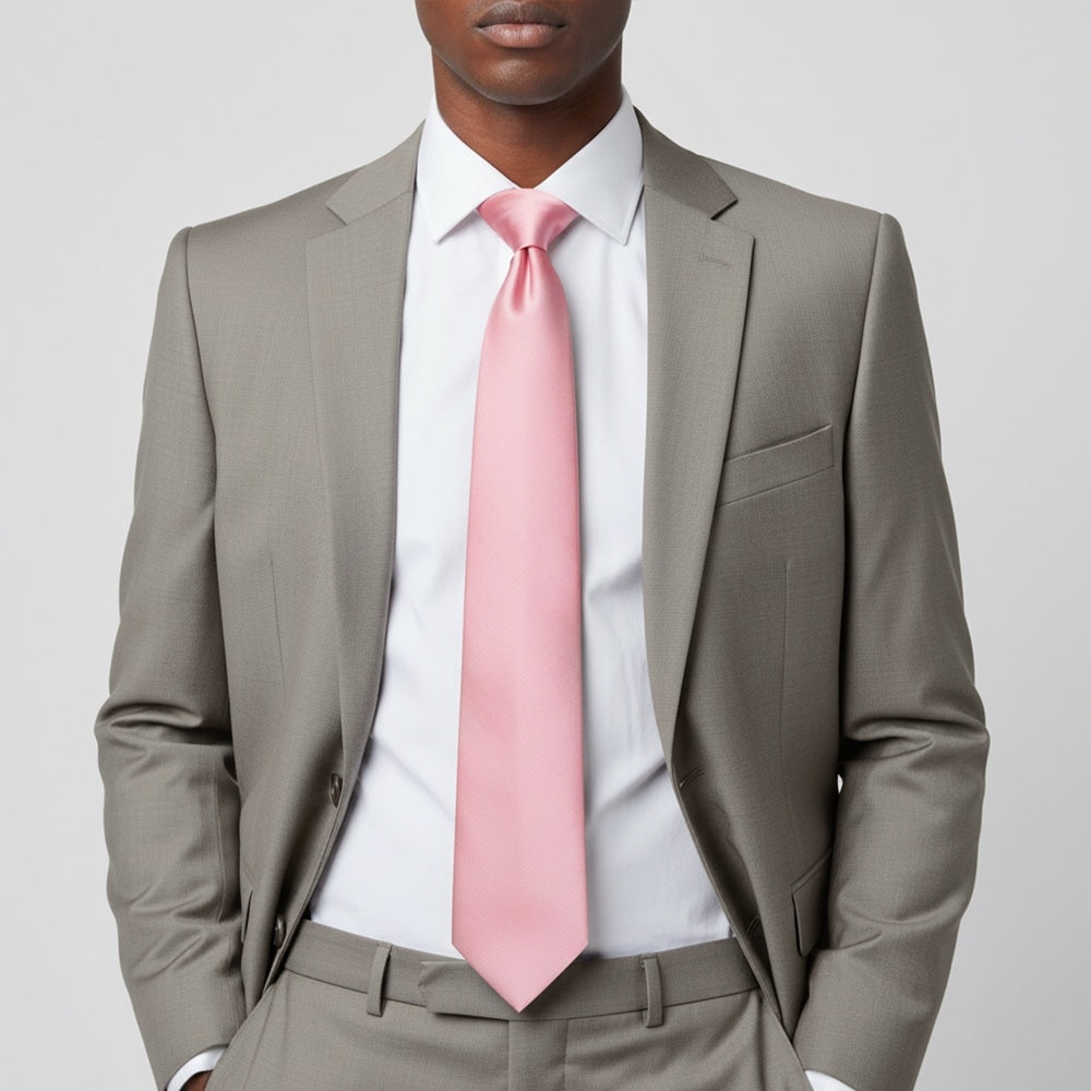 Plain Pink Satin Classic Mens Tie 2
