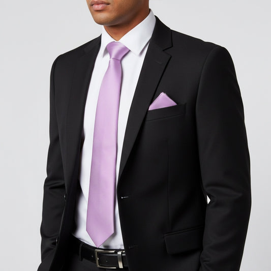 Plain Lilac Satin Classic Mens Tie And Pocket Square Set 2