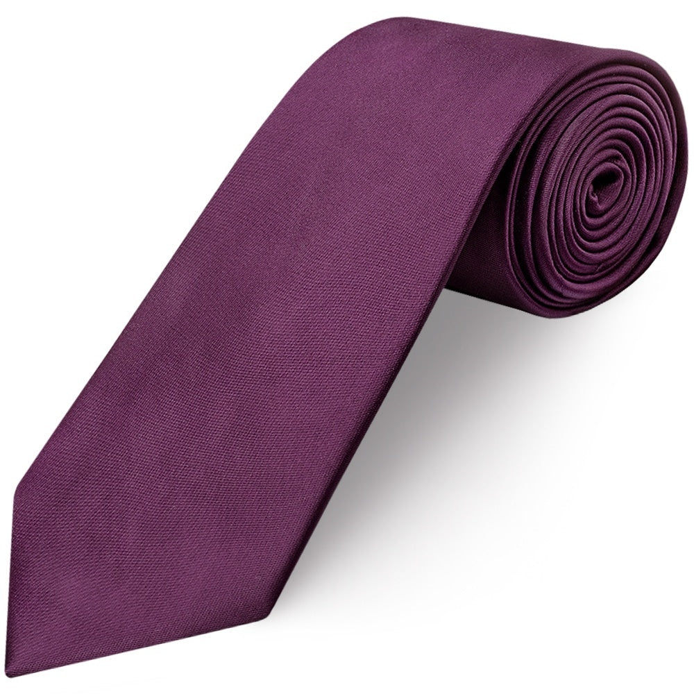 Plain Plum Satin Classic Mens Tie And Pocket Square Set 3