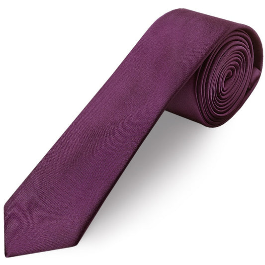 Plain Plum Satin Skinny Mens Tie 1