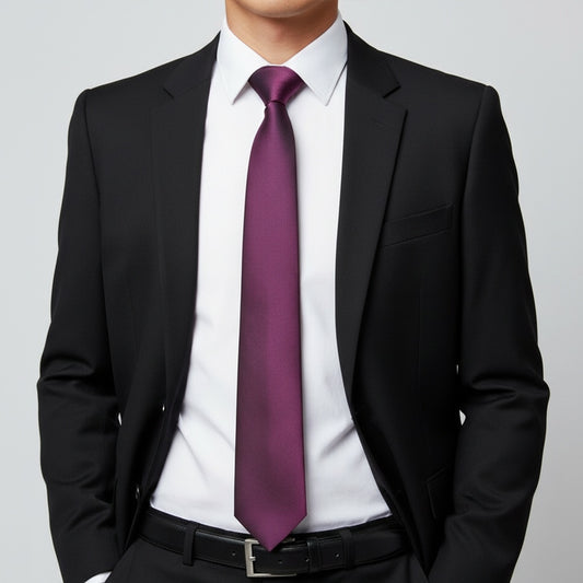 Plain Plum Satin Classic Mens Tie 2