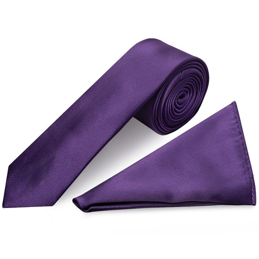 Purple Satin Skinny Boys Tie And Pocket Square Set 1