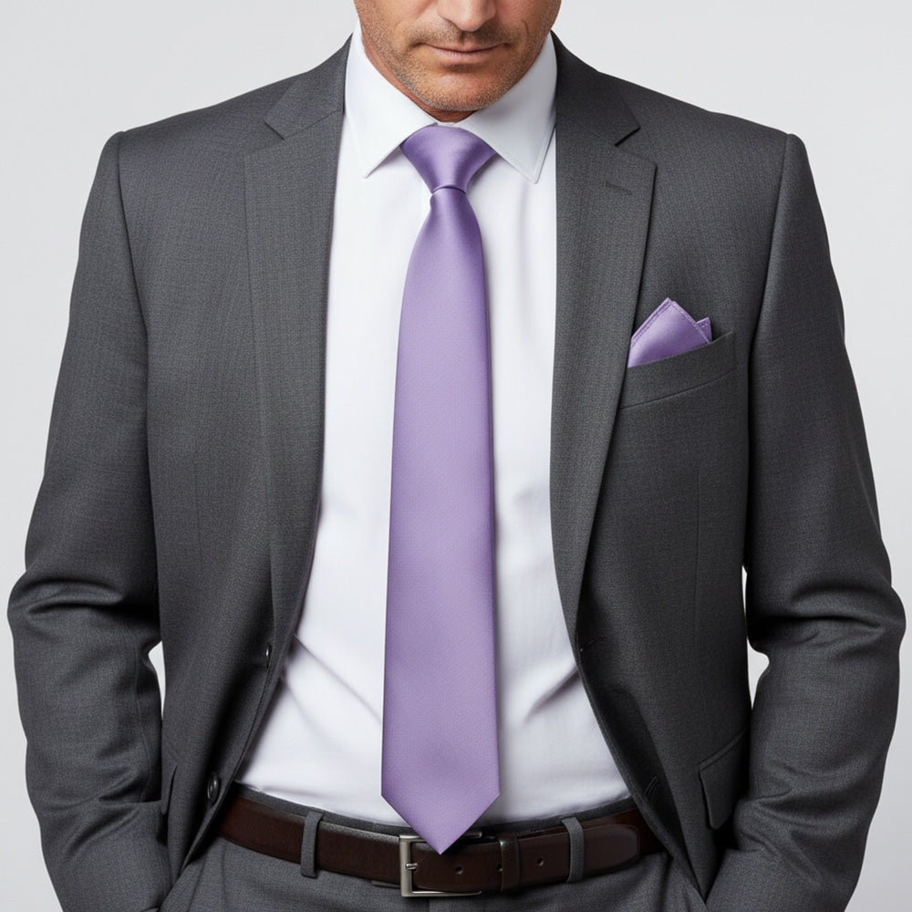 Lavender Satin Classic Mens Tie And Pocket Square Set 2