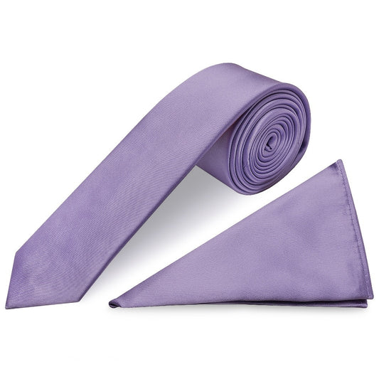 Lavender Satin Skinny Mens Tie And Pocket Square Set 1