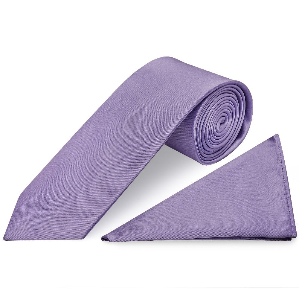Lavender Satin Classic Mens Tie And Pocket Square Set 1
