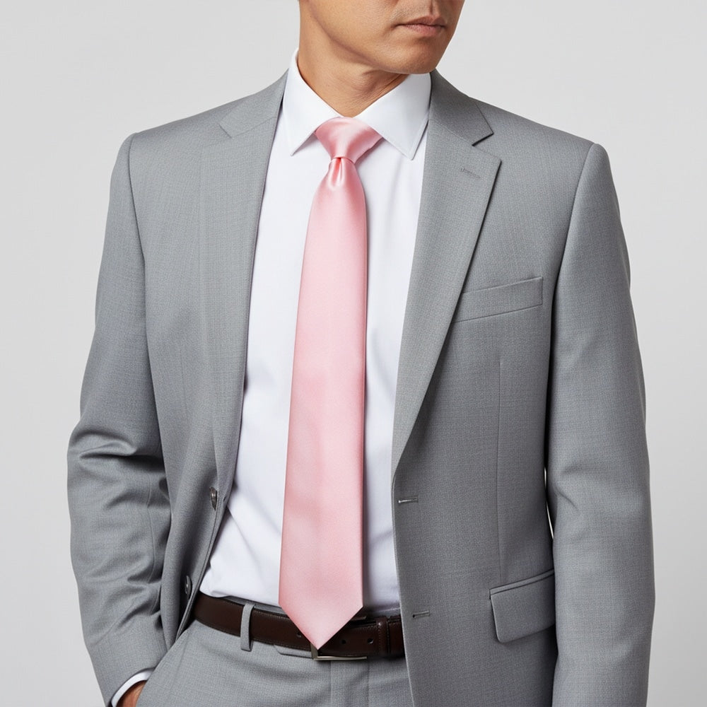 Baby Pink Satin Classic Mens Tie 2