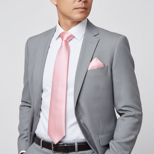 Baby Pink Satin Classic Mens Tie And Pocket Square Set 2