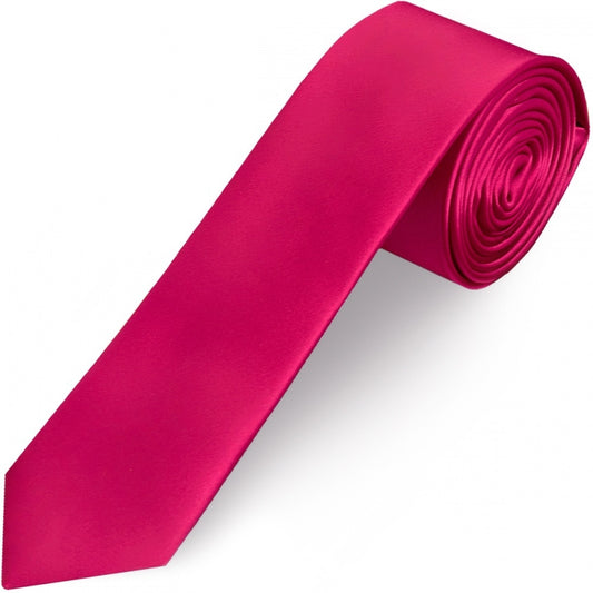 Plain Cerise Pink Satin Skinny Mens Tie 1