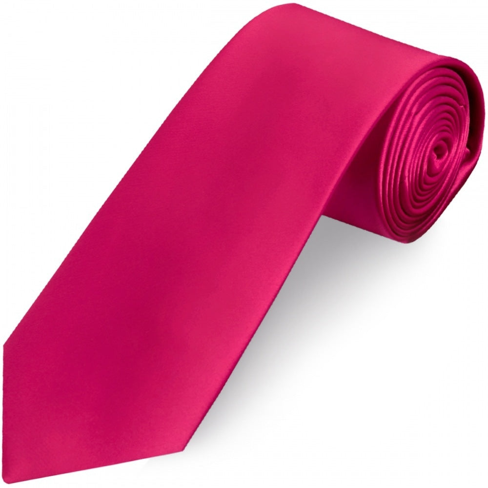 Plain Cerise Pink Satin Classic Mens Tie And Pocket Square Set 3