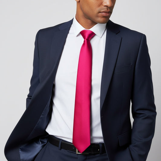Plain Cerise Pink Satin Classic Mens Tie 2