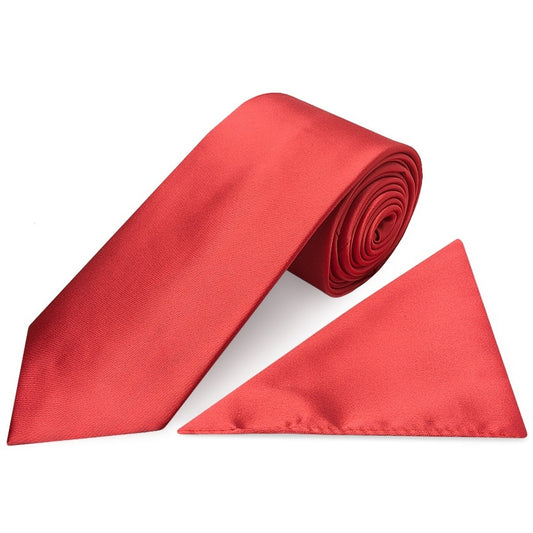 Fiesta Red Satin Classic Mens Tie And Pocket Square Set 1