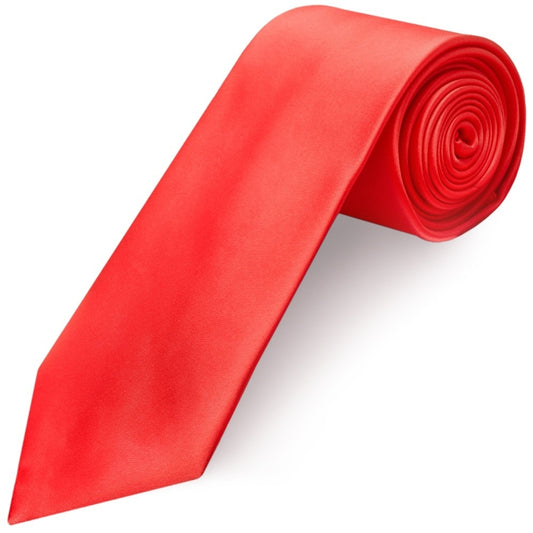 Plain Coral Pink Satin Classic Mens Tie 1
