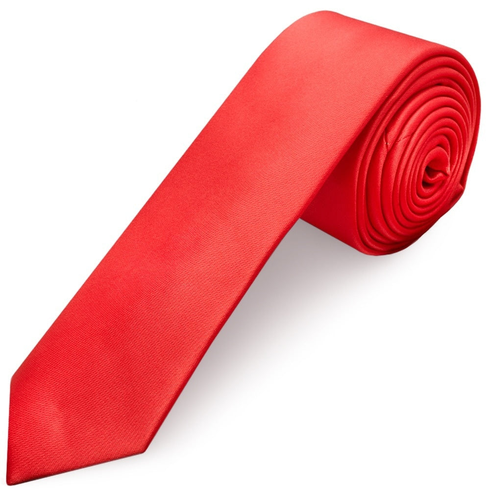 Plain Coral Pink Satin Skinny Mens Tie 1
