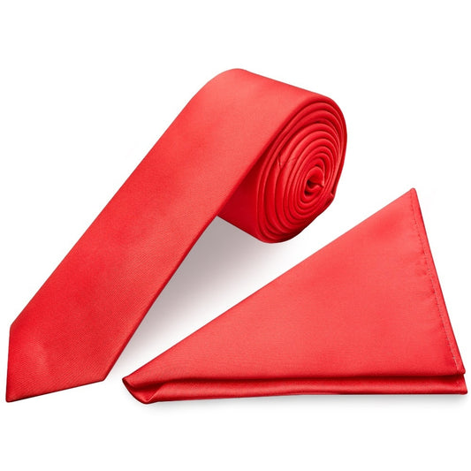 Plain Coral Pink Satin Boys Tie And Pocket Square Set 1