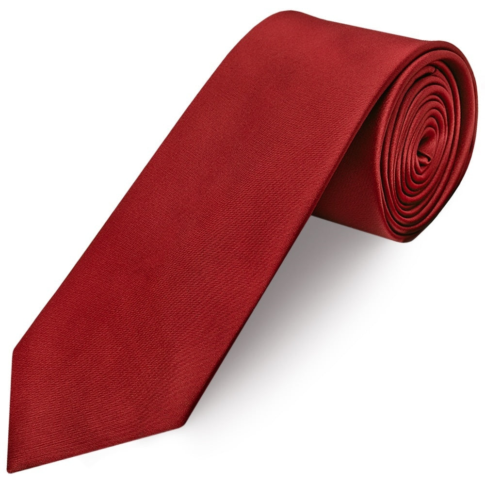 Plain Red Wine Satin Classic Mens Tie Pocket Square Set 3