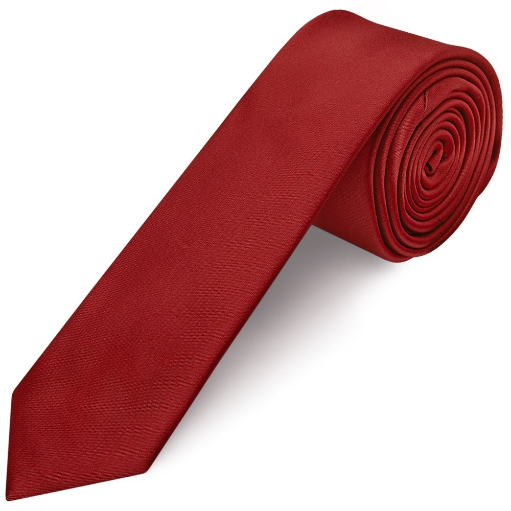 Plain Red Wine Skinny Mens Tie And Pocket Square Set 2