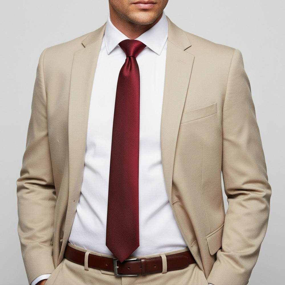 Plain Burgundy Satin Classic Mens Tie 2