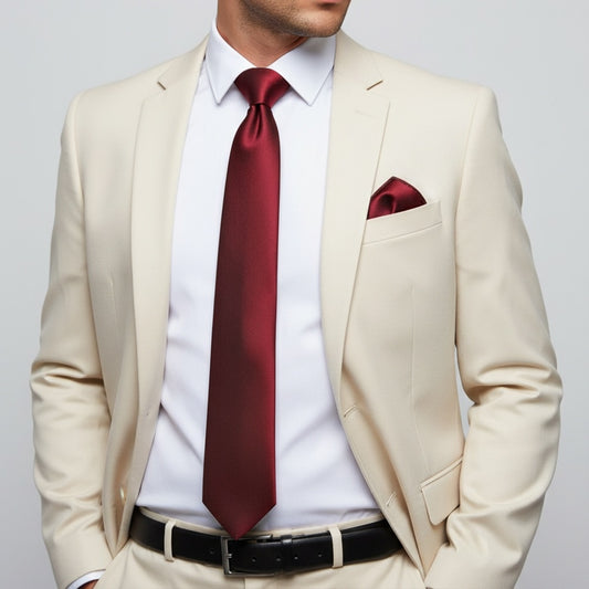 Plain Maroon Satin Classic Mens Tie And Pocket Square Set 2