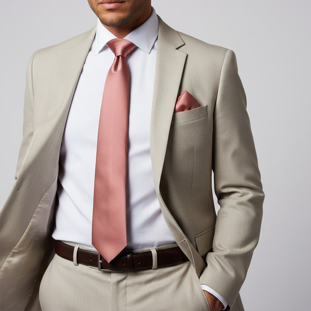 Rose Gold Satin Classic Mens Tie And Pocket Square Set 2