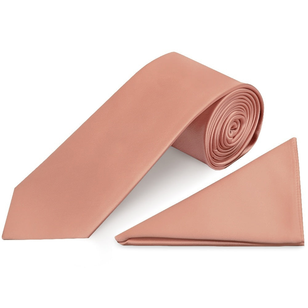 Rose Quartz Satin Classic Mens Tie And Pocket Square Set 1