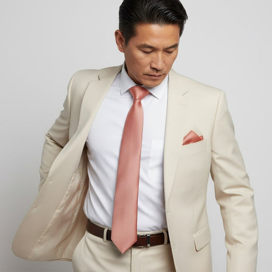 Rose Quartz Satin Classic Mens Tie And Pocket Square Set 2