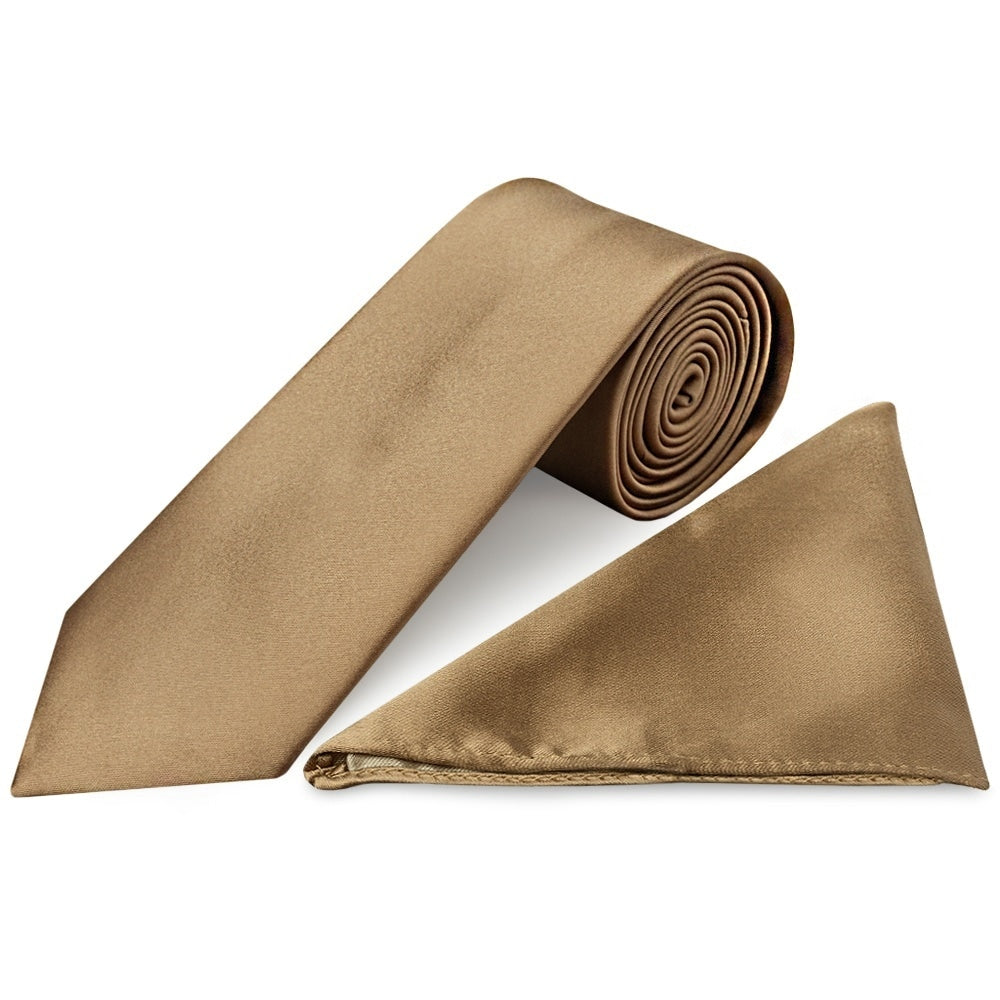 Iced Coffee Satin Classic Mens Tie And Pocket Square Set 1