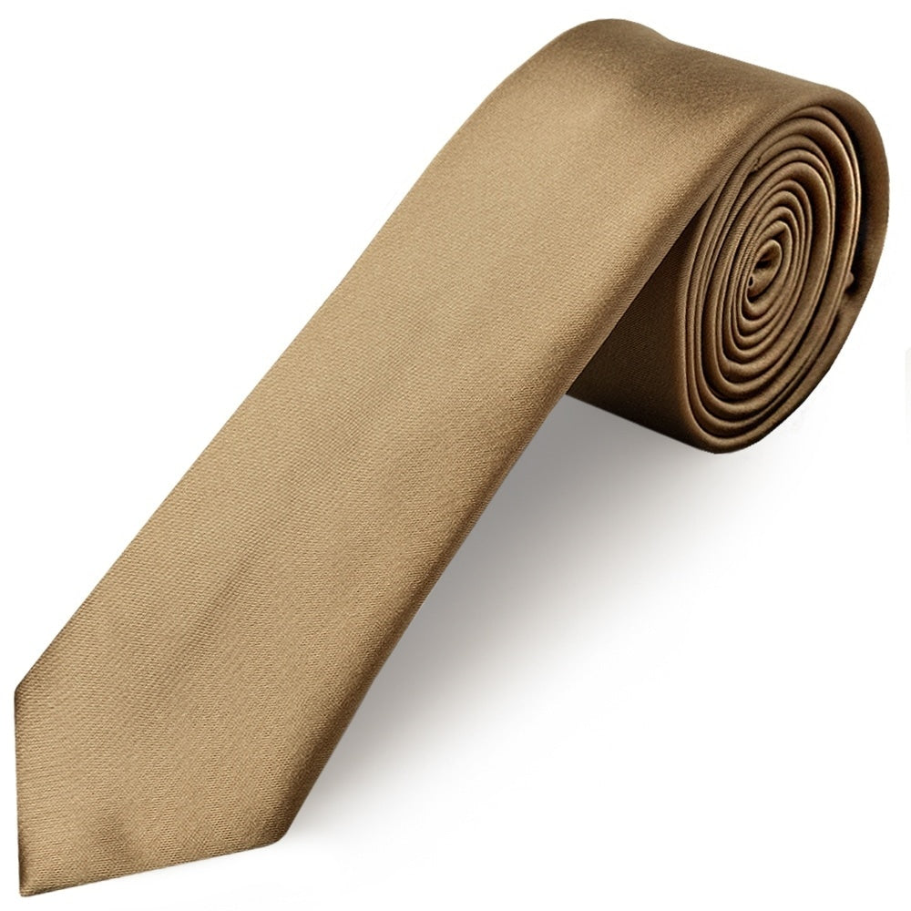 Iced Coffee Satin Skinny Mens Tie And Pocket Square Set 2