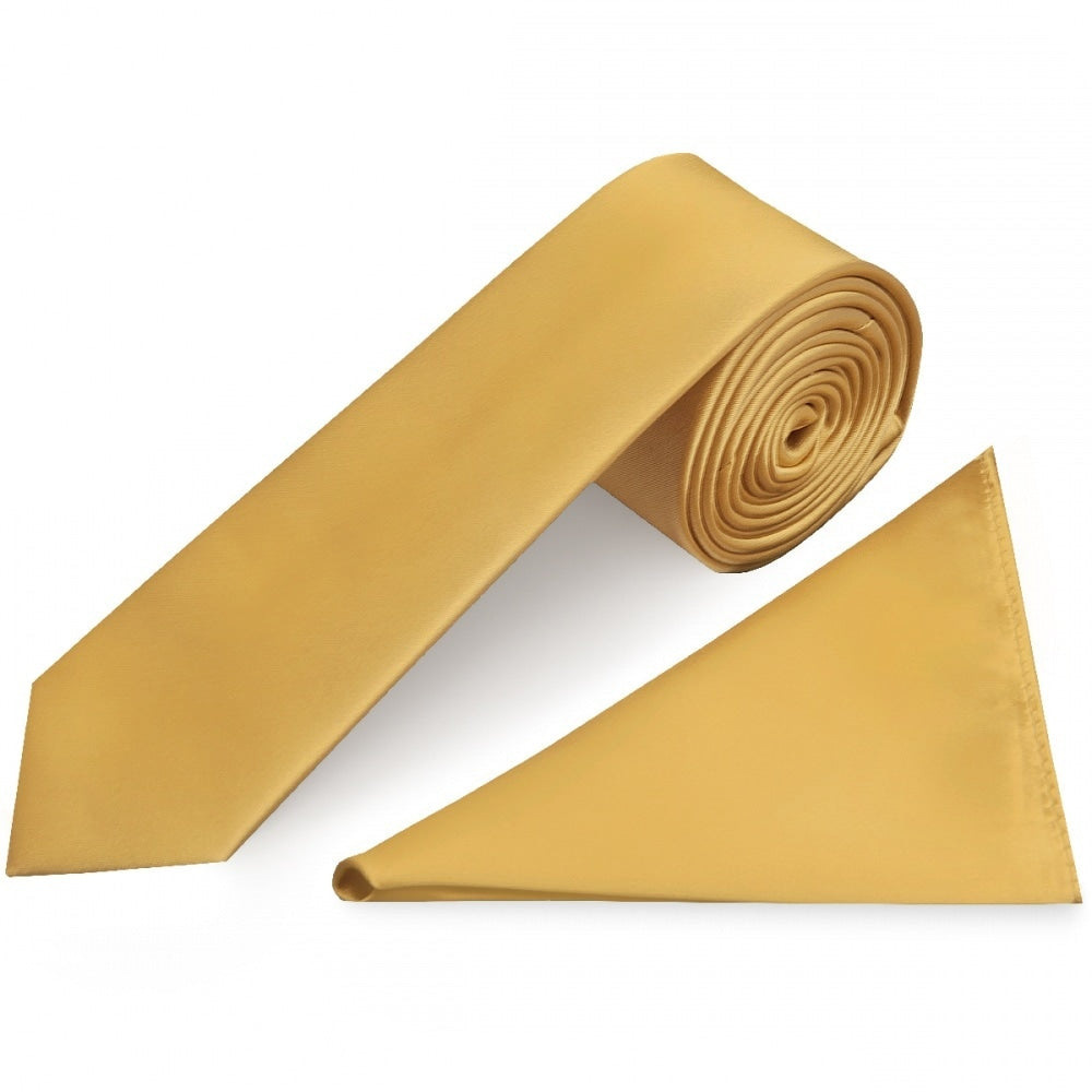 Caramel Satin Skinny Mens Tie And Pocket Square Set 1