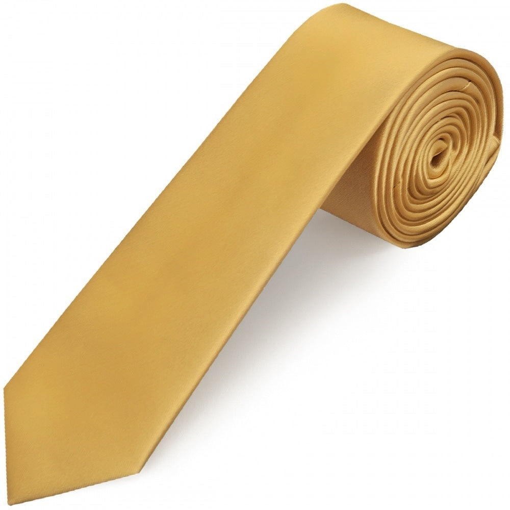 Plain Caramel Satin Skinny Boys Tie And Pocket Square Set 2