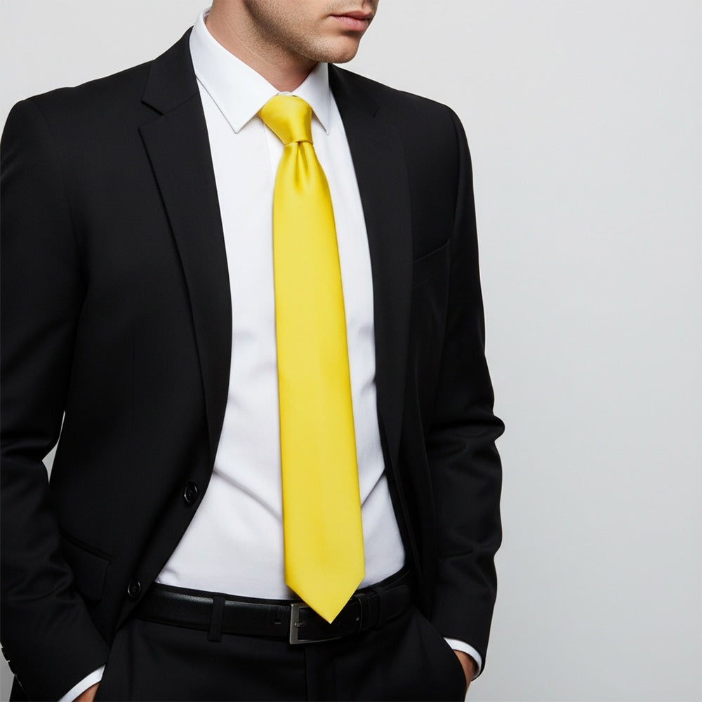 Sunshine Yellow Satin Classic Mens Tie 2
