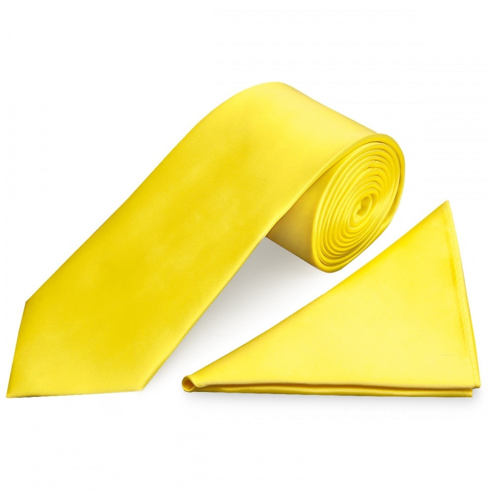 Sunshine Yellow Satin Classic Mens Tie And Pocket Square Set 1