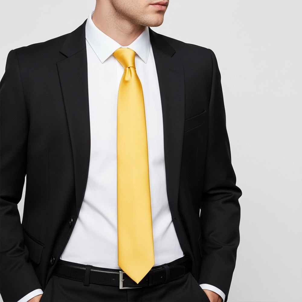 Plain Yellow Gold Satin Classic Mens Tie 2