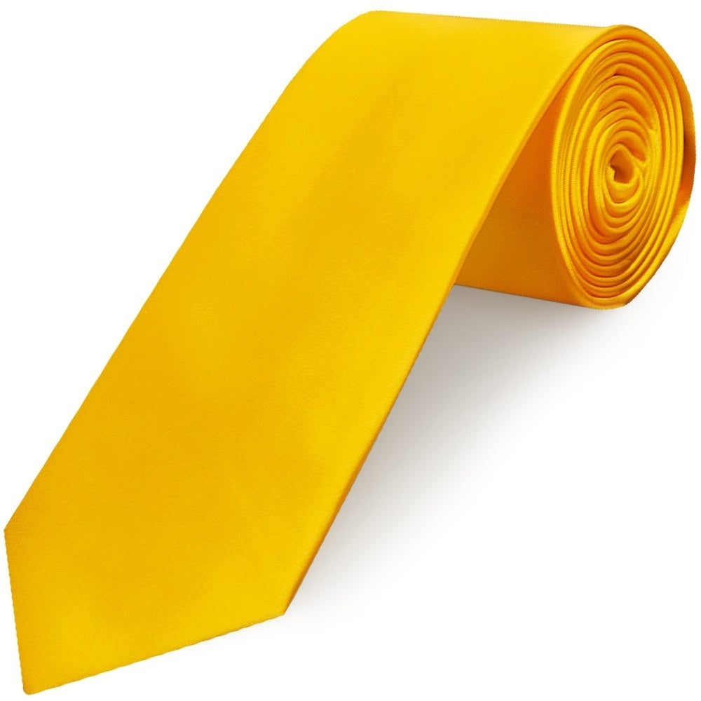 Plain Bright Yellow Satin Classic Mens Tie 1