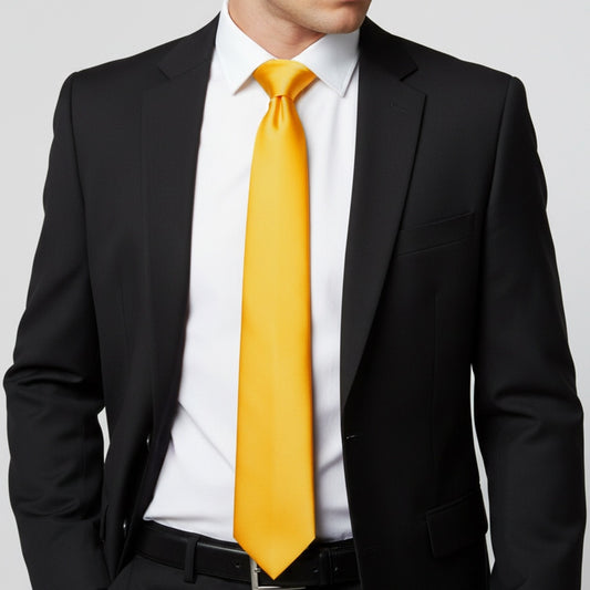 Plain Bright Yellow Satin Classic Mens Tie 2