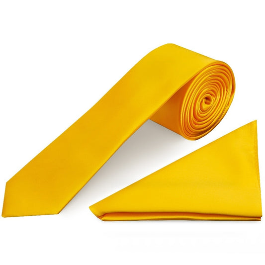 Bright Yellow Satin Boys Tie And Pocket Square Set 1