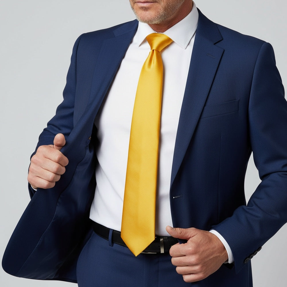 Plain Yellow Satin Classic Mens Tie 2