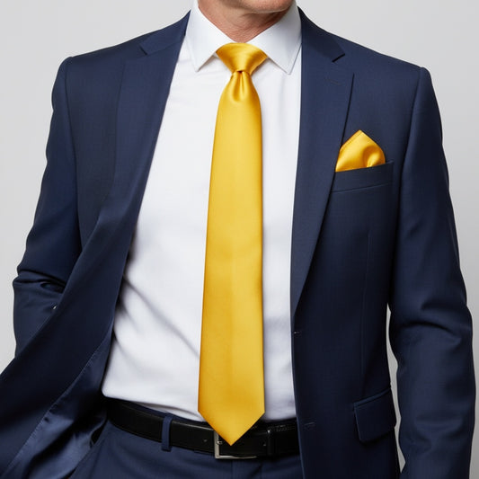 Plain Yellow Satin Classic Mens Tie And Pocket Square Set 2