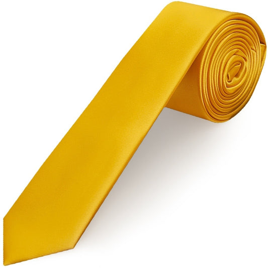 Plain Yellow Satin Skinny Mens Tie And Pocket Square Set 2