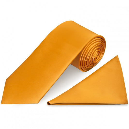 Plain Rust Satin Classic Mens Tie And Pocket Square Set 1