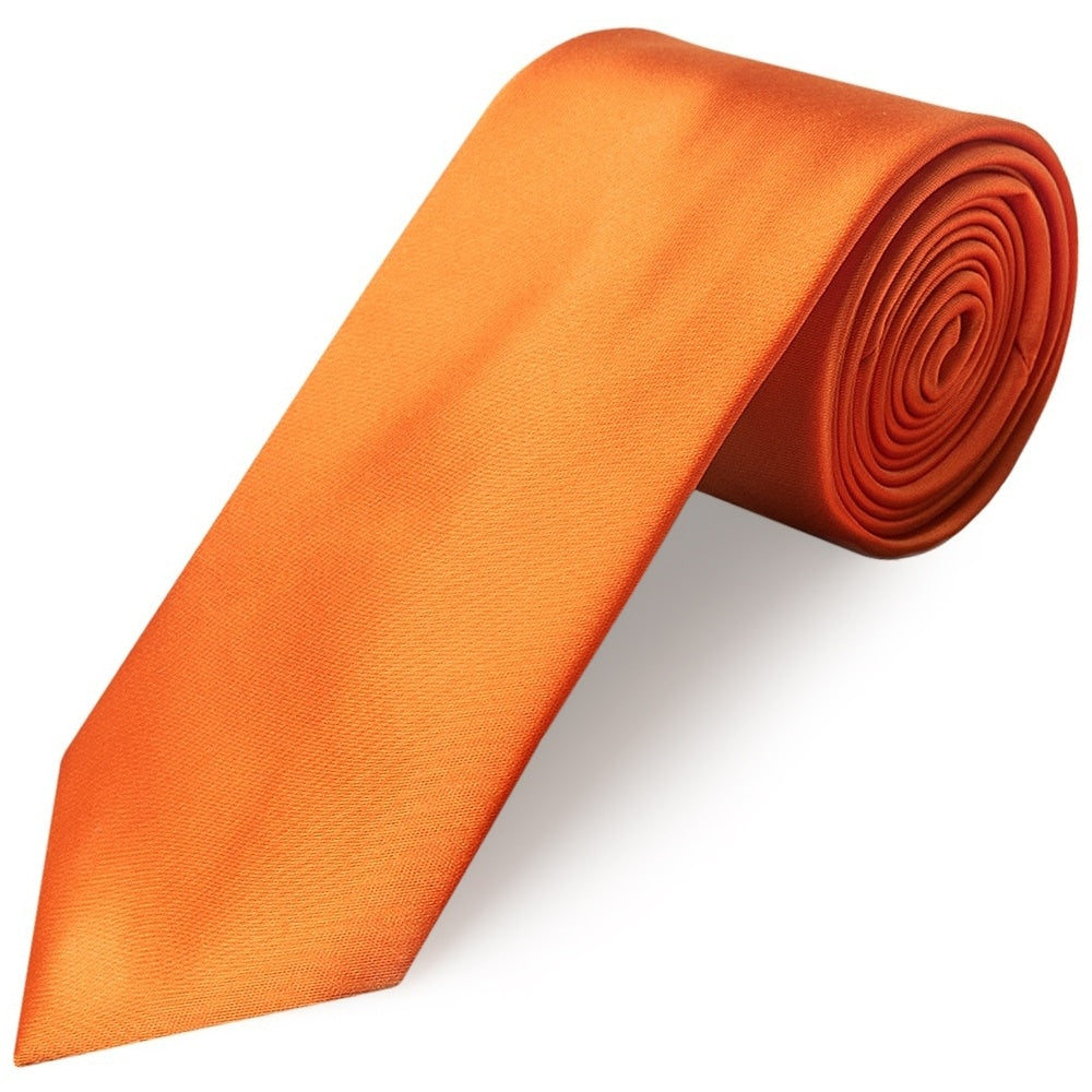 Plain Orange Satin Classic Mens Tie And Pocket Square Set 3