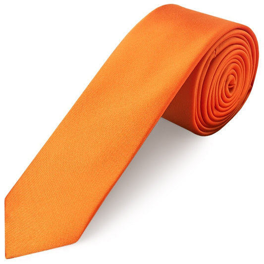 Plain Orange Satin Skinny Boys Tie 1