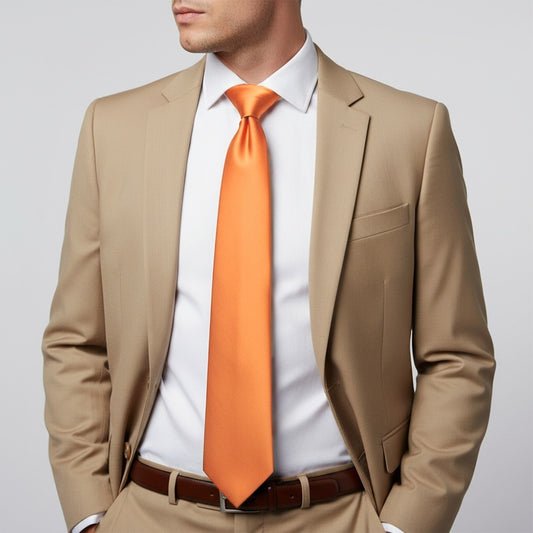 Plain Burnt Orange Satin Classic Mens Tie 2